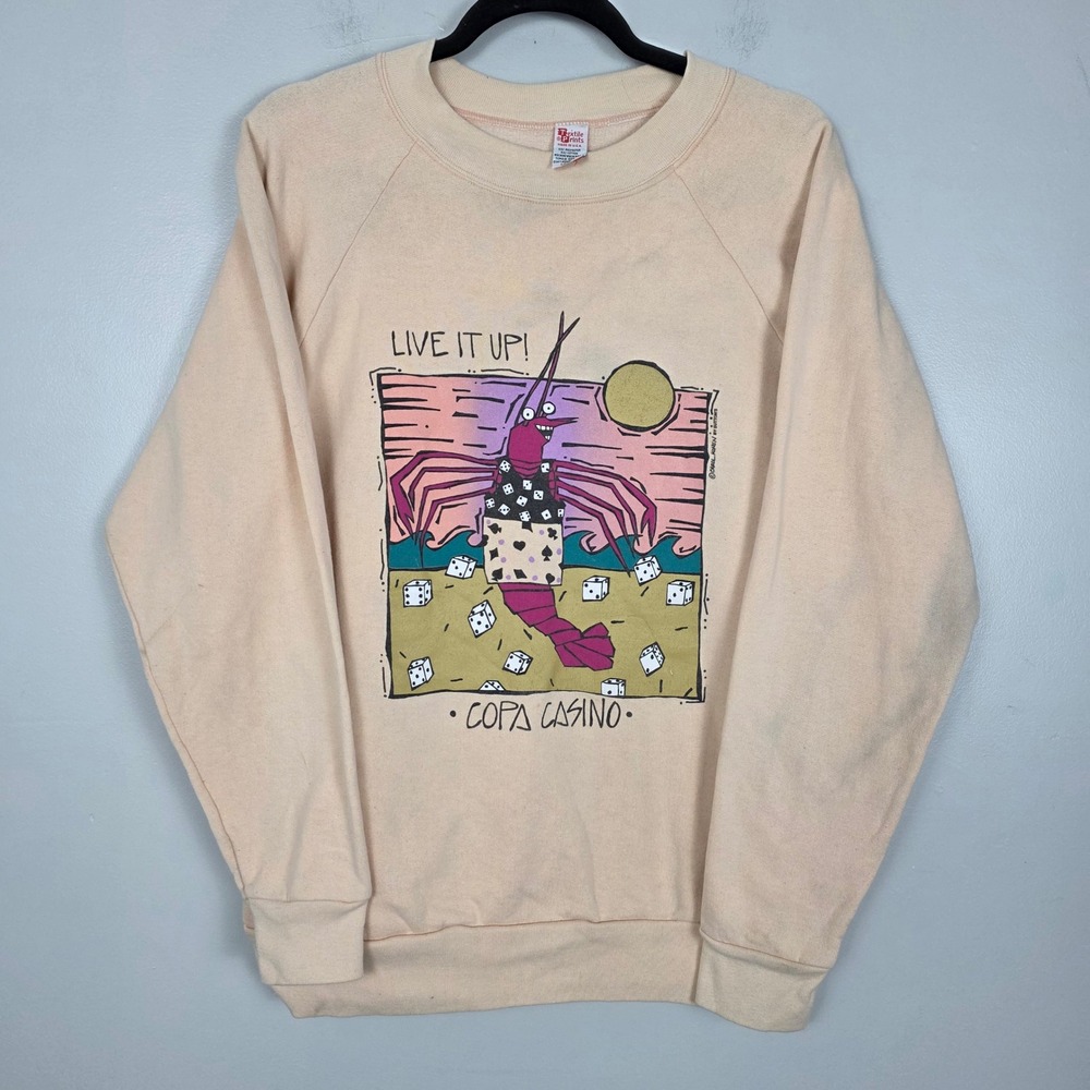 Vintage Copa Casino Lobster Graphic Sweatshirt Light Peach Made in USA Large 90s